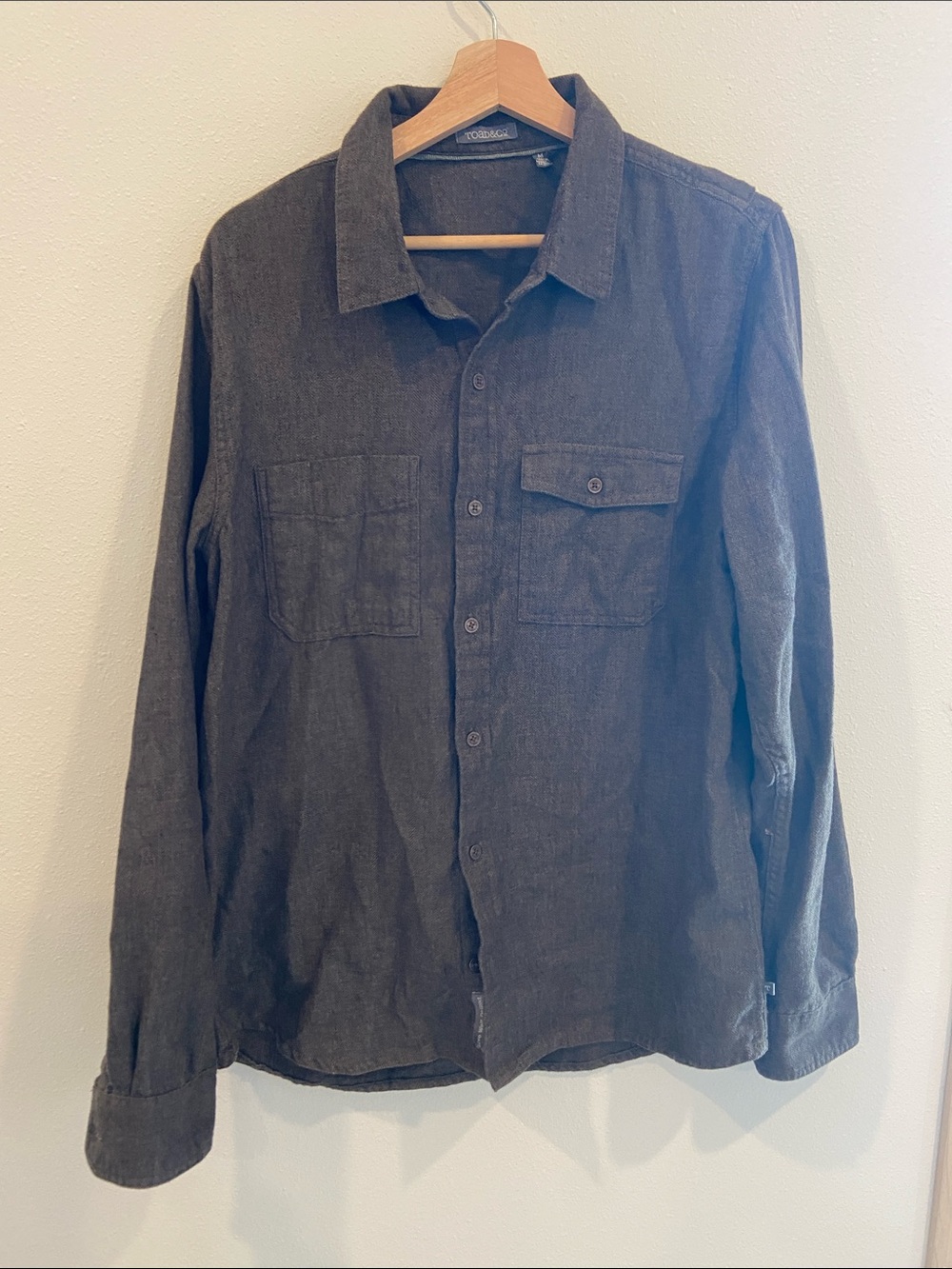 Toad and Co Men’s button down chocolate herringbone